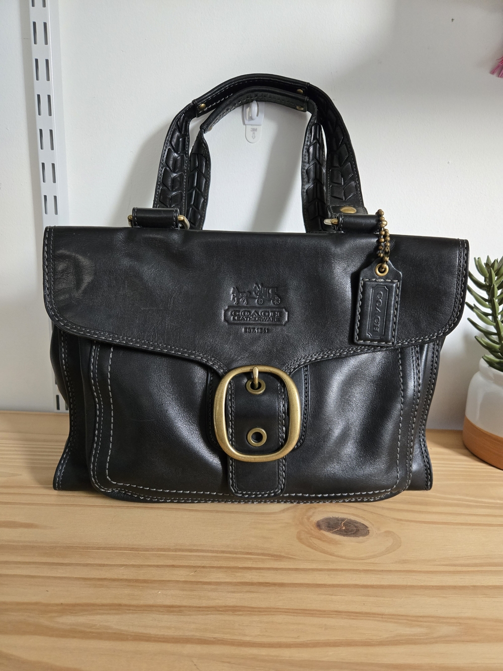 Vintage Coach Bleeker Tatersall Black Leather Bag
